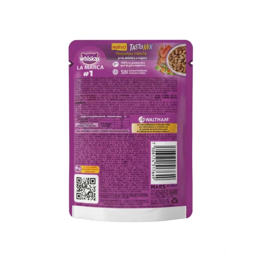 Alimento para gatos adultos con sabor a atún y salmón con zanahoria y chícharos en salsa Tasty Mix Whiskas (75 g / 2.64 oz) - Miniatura 2