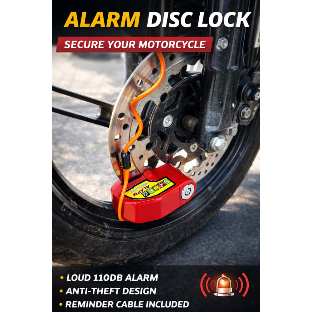 Candado de disco para motocicleta color rojo con alarma antirrobo de 110 dB Mathtoxyz - Miniatura 5