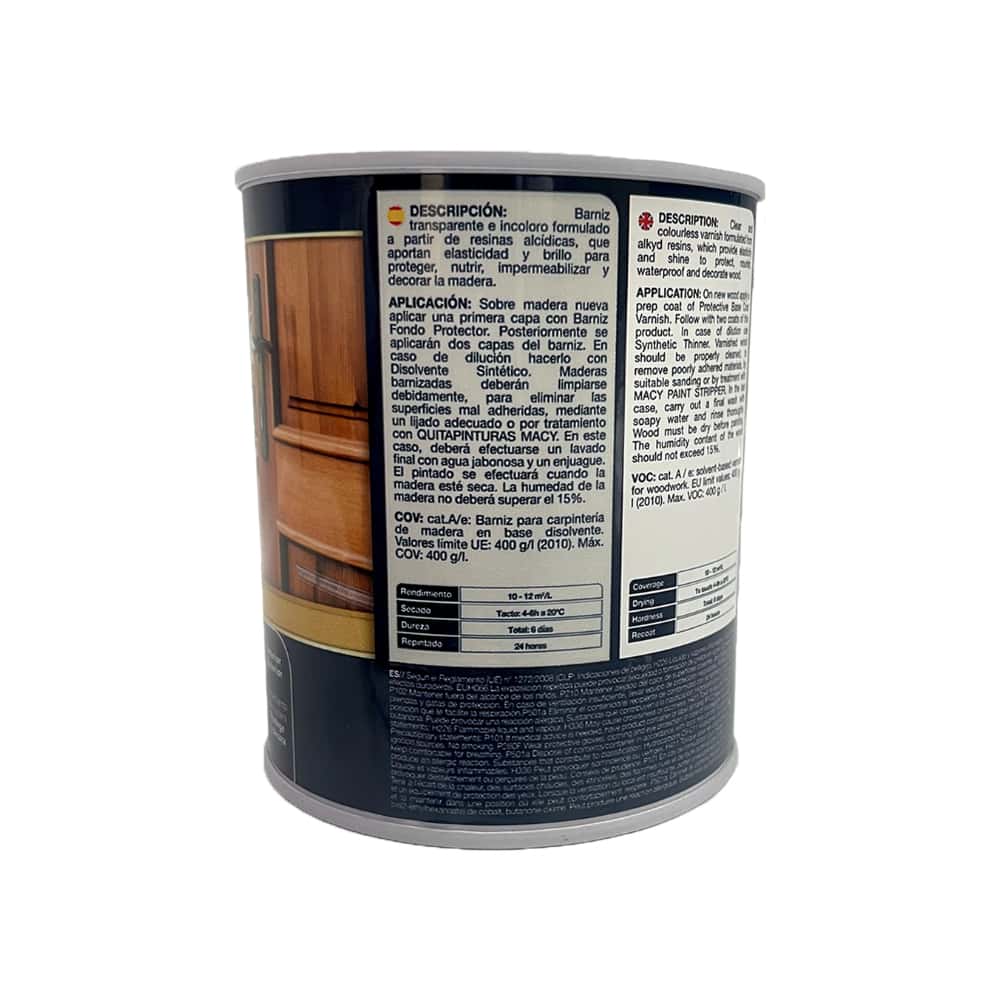 Barniz brillo profesional incoloro para maderas base disolvente Macy (750 ml) - Miniatura 3