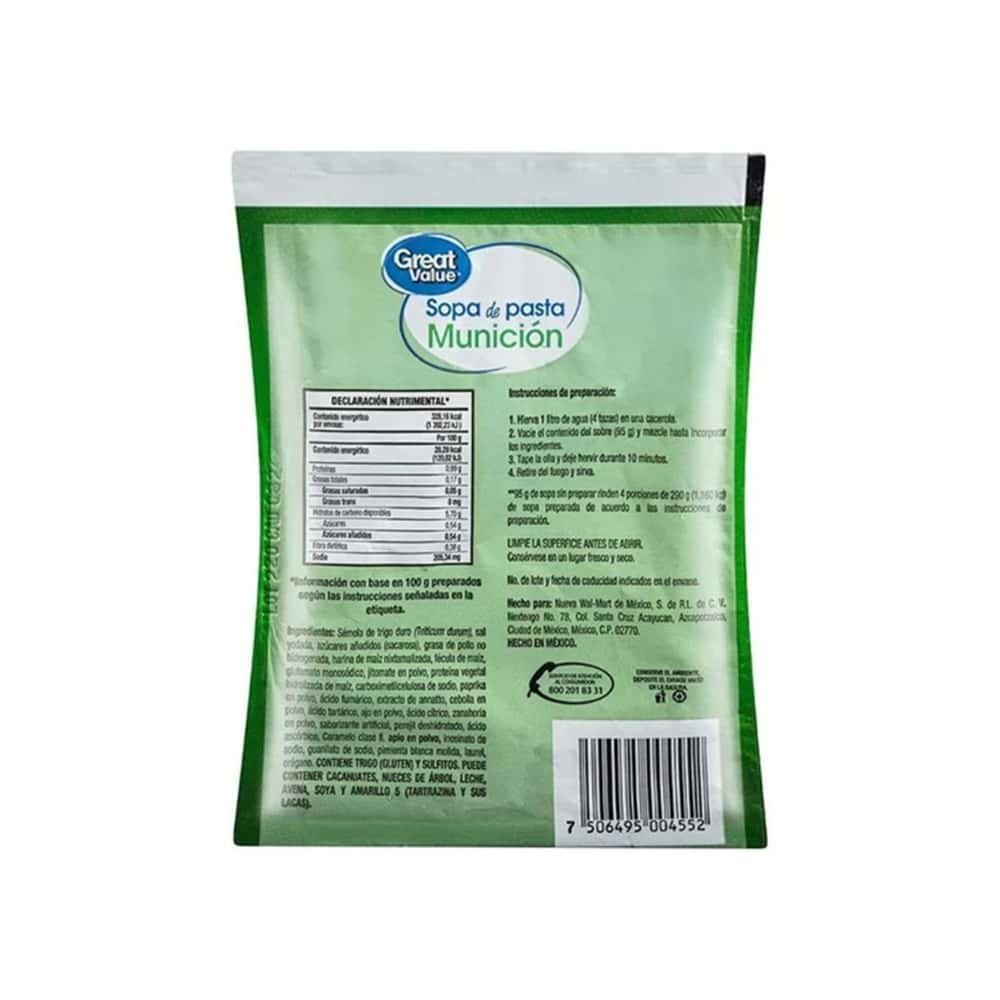 Sopa de pasta de munición Great Value (95 g / 3.35 oz) - Miniatura 4