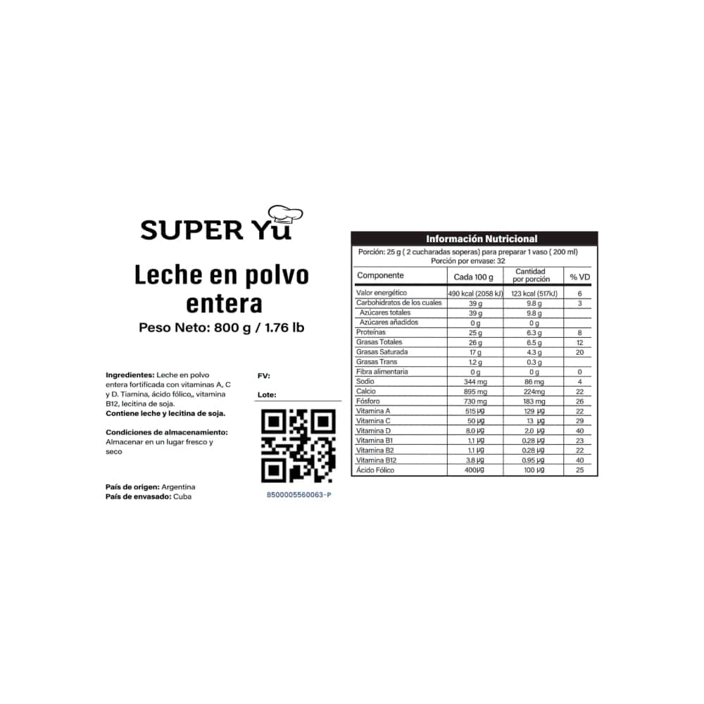 Leche en polvo entera Super Yu (800 g / 1.76 lb) - Miniatura 3