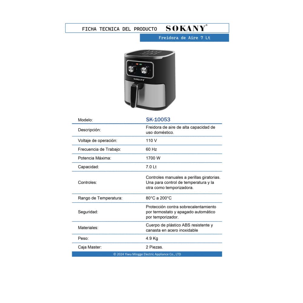 Freidora de aire 7 L Sokany SK-10053 - Miniatura 2