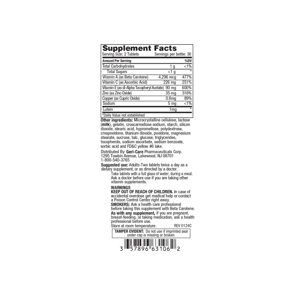 Vitaminas y minerales para los ojos Gericare (60 tabletas) - Miniatura 2
