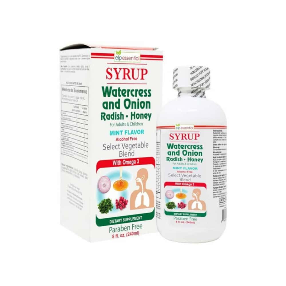 Jarabe de berro, cebolla, rábano y miel con Omega 3. Sabor a menta ELP Essential (240 ml / 8 fl. oz) - Miniatura 1