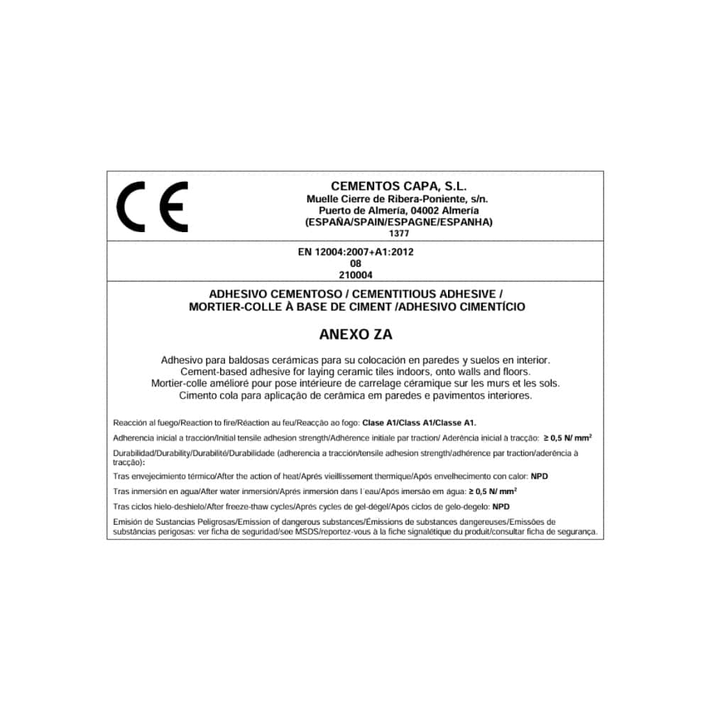 Cemento -Mortero- cola color blanco C1T Super Yu (25 kg / 55.11 lb) - Miniatura 3