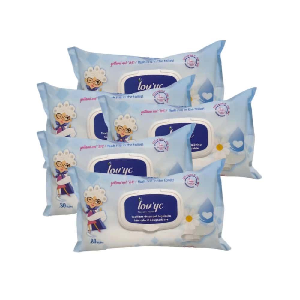 Toallitas de papel higiénico húmedo biodegradables Lov’yc (5 x 80 U) - Miniatura 1