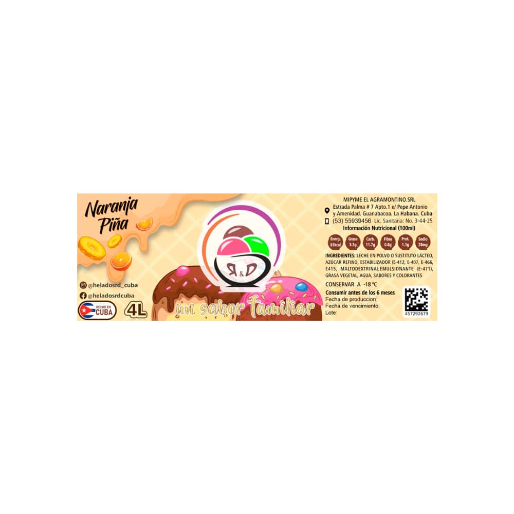 Helado sabor naranja piña R&D (4 L) - Miniatura 2