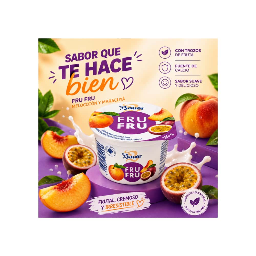 Yogur sabor melocotón-maracuyá Bauer Fru Fru (4 x 100g / 3.53oz) - Miniatura 5