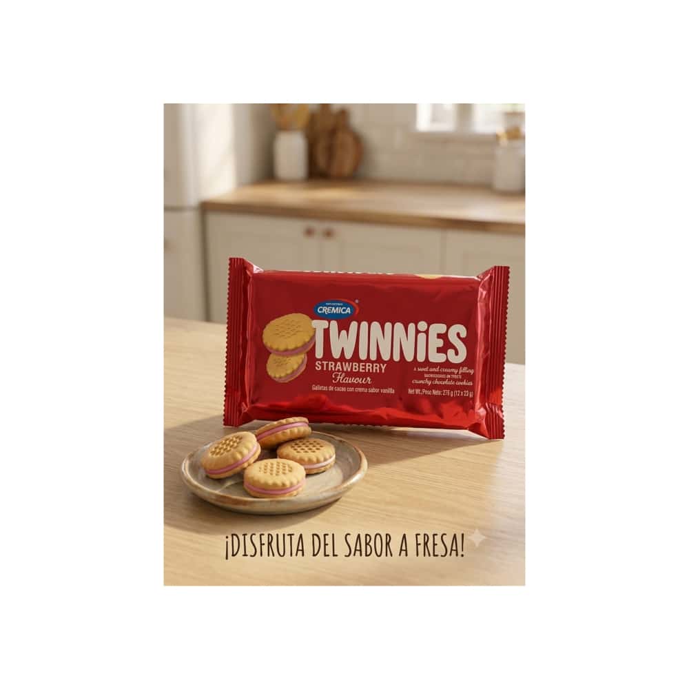 Galletas de vainilla con crema sabor a fresa Mrs Bector's Cremica Twinnies (276 g / 9.7 oz) - Miniatura 5