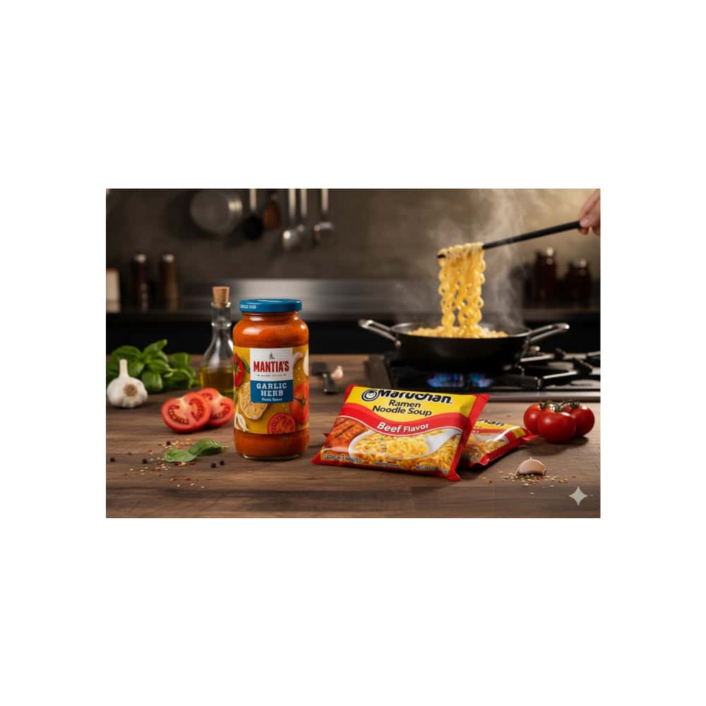 Salsa para pasta con ajo y hierbas Mantia's (680 g / 1 lb) + Sopa instantánea de fideos sabor carne de res Maruchan (2 x 85 g / 2.99 oz) - Miniatura 4
