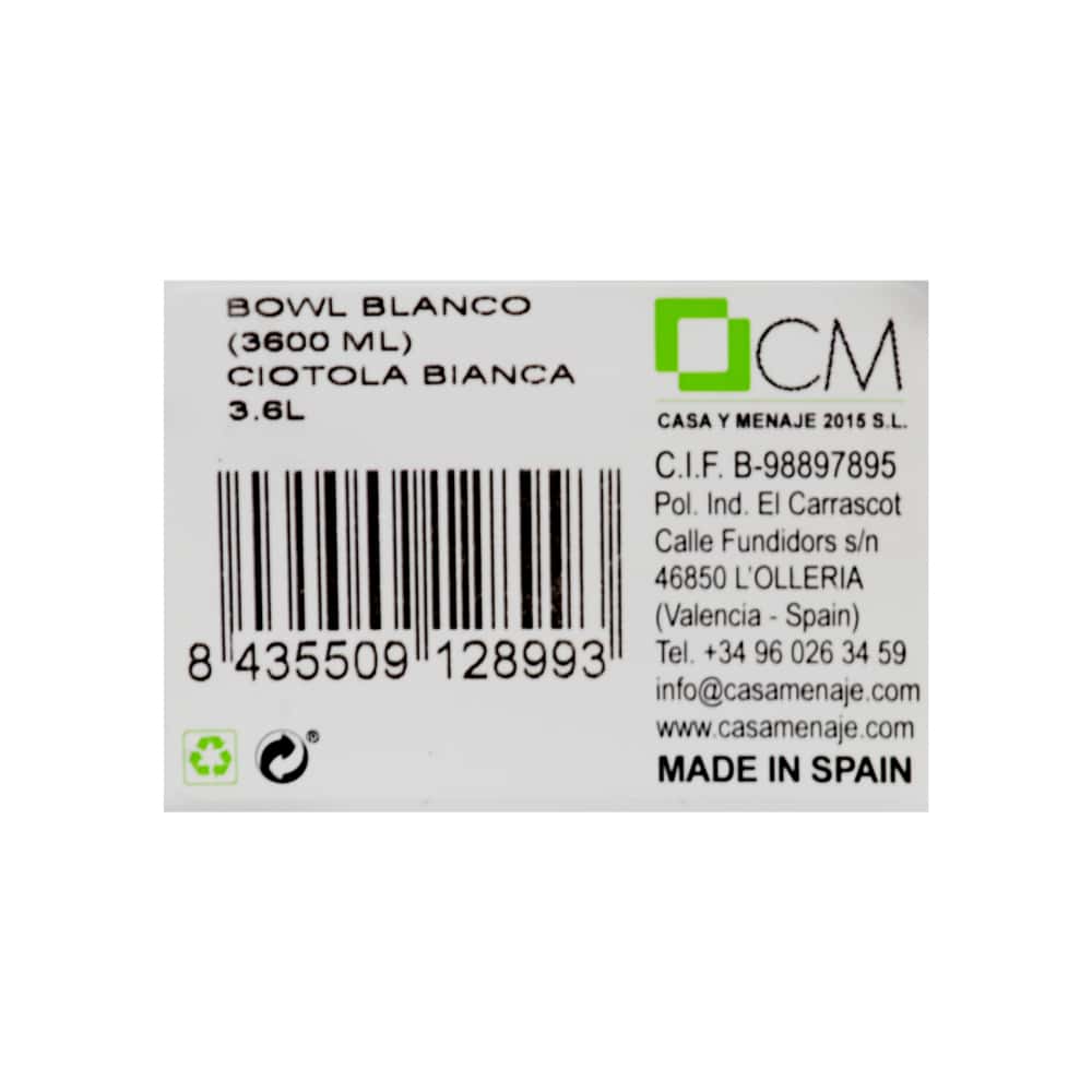 Bowl de plástico para cocina color blanco 3.6 L Casa y Menaje - Miniatura 2