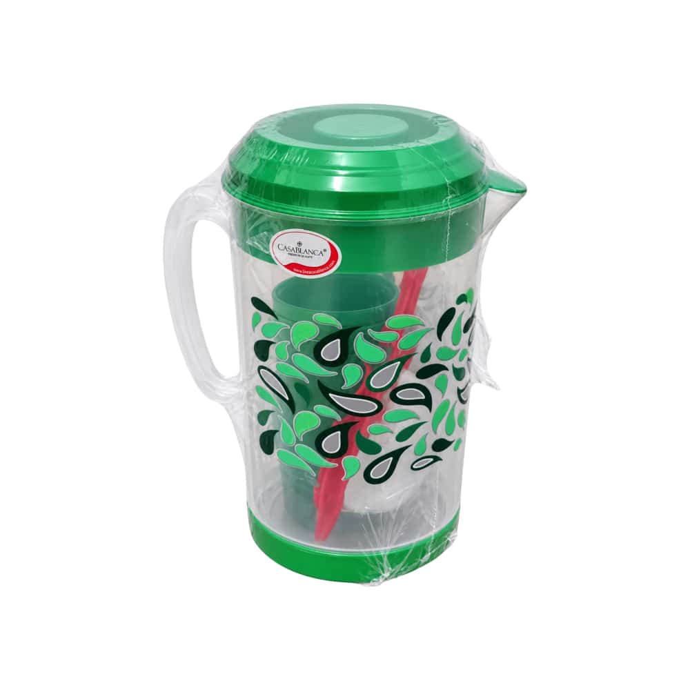 Juego verde de jarra plástica con tapa, vasos y colador CasaBlaca - Miniatura 3