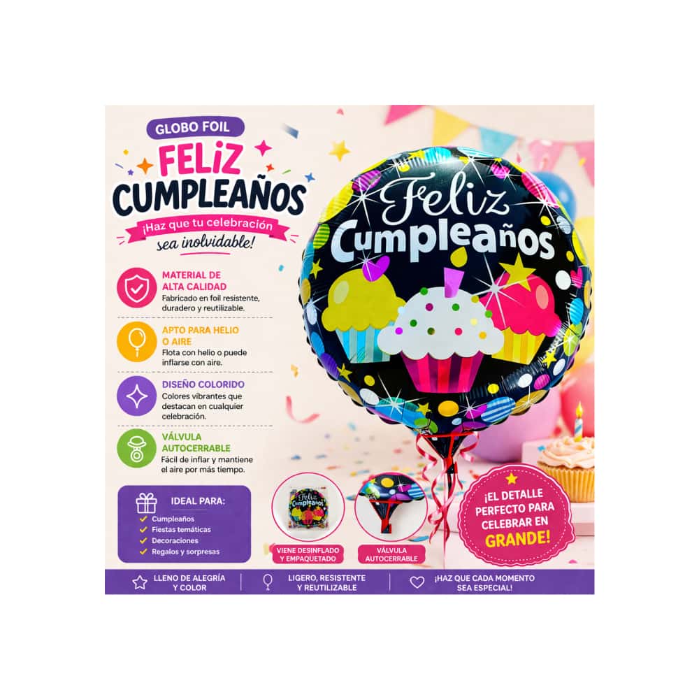 Globo con cartel de Feliz Cumpleaños Balloon (18 pulgadas) - Miniatura 3