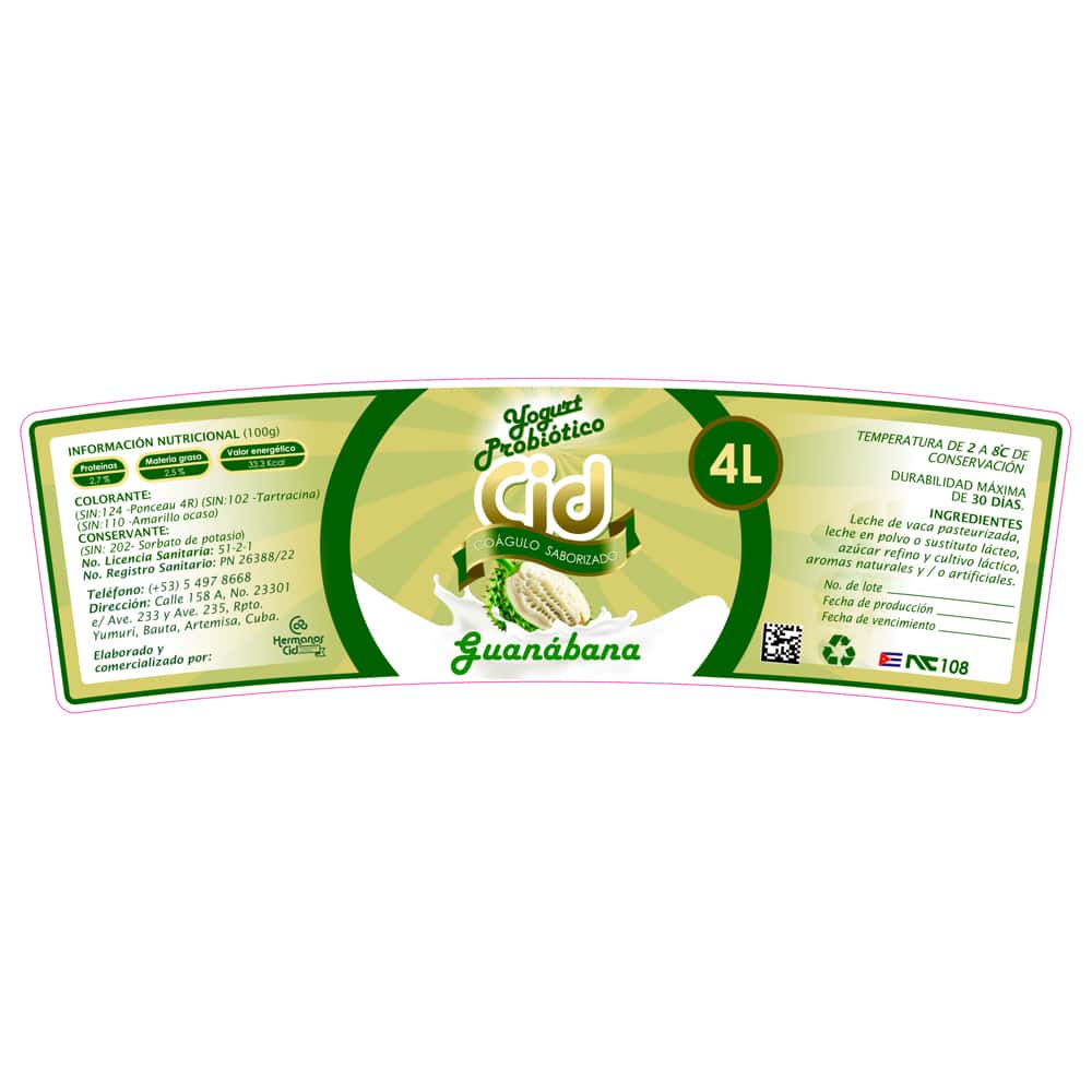 Yogurt probiótico de coágulo saborizado de guanábana Cid (4 L) - Miniatura 2