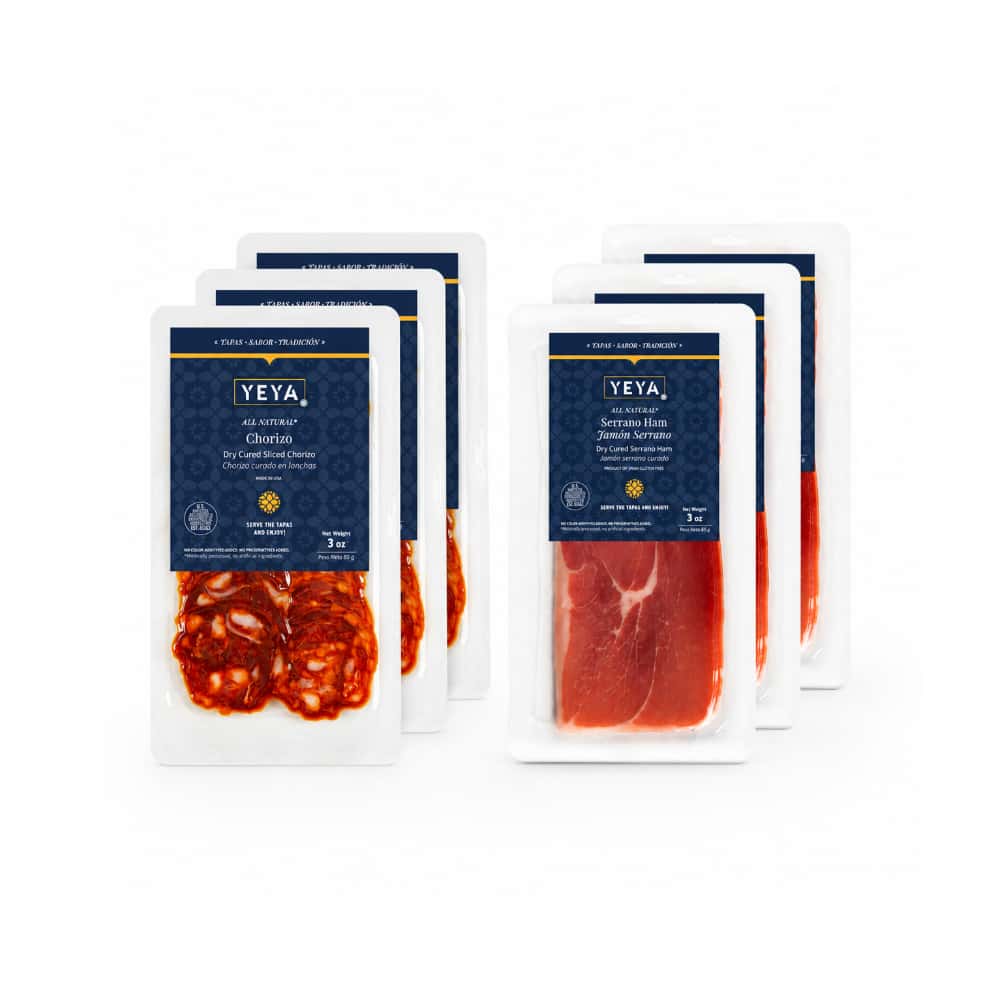 Chorizo Curado en lonchas + Jamón Serrano en lonchas YEYA (3 x 85 g / 3 oz) - Miniatura 1