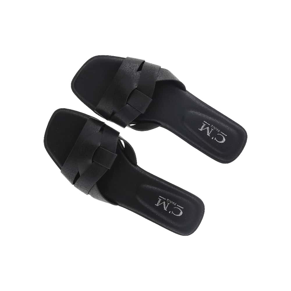 Sandalias planas negras de correas cruzadas y nudo para mujer CM PARIS (Talla 38) - Miniatura 2