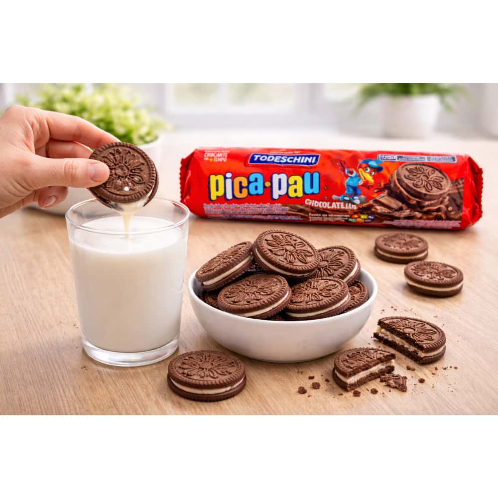 Galletas de chocolate con relleno sabor a chocolate Pica Pau Todeschini (115 g / 4.06 oz) - Miniatura 4