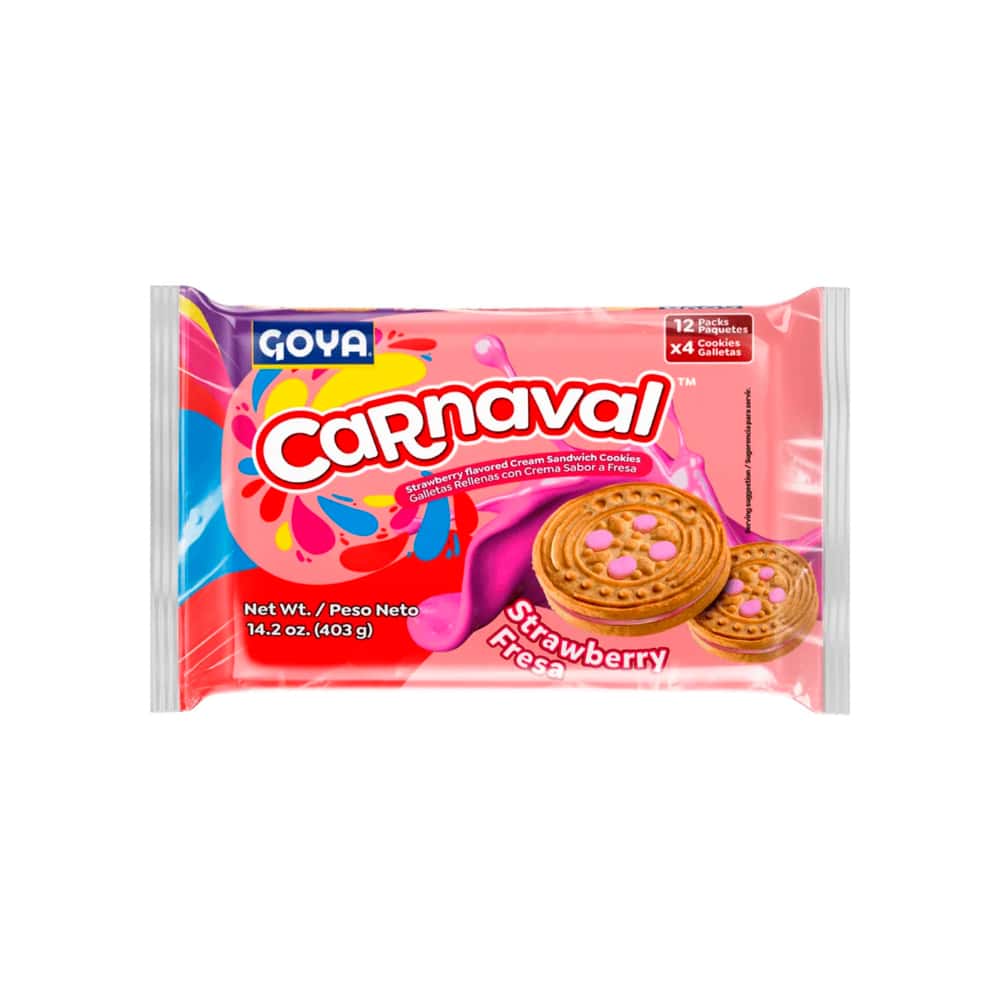 Galletas de vainilla rellenas con crema sabor a fresa Carnaval Goya (403 g / 14.2 oz) - Miniatura 1