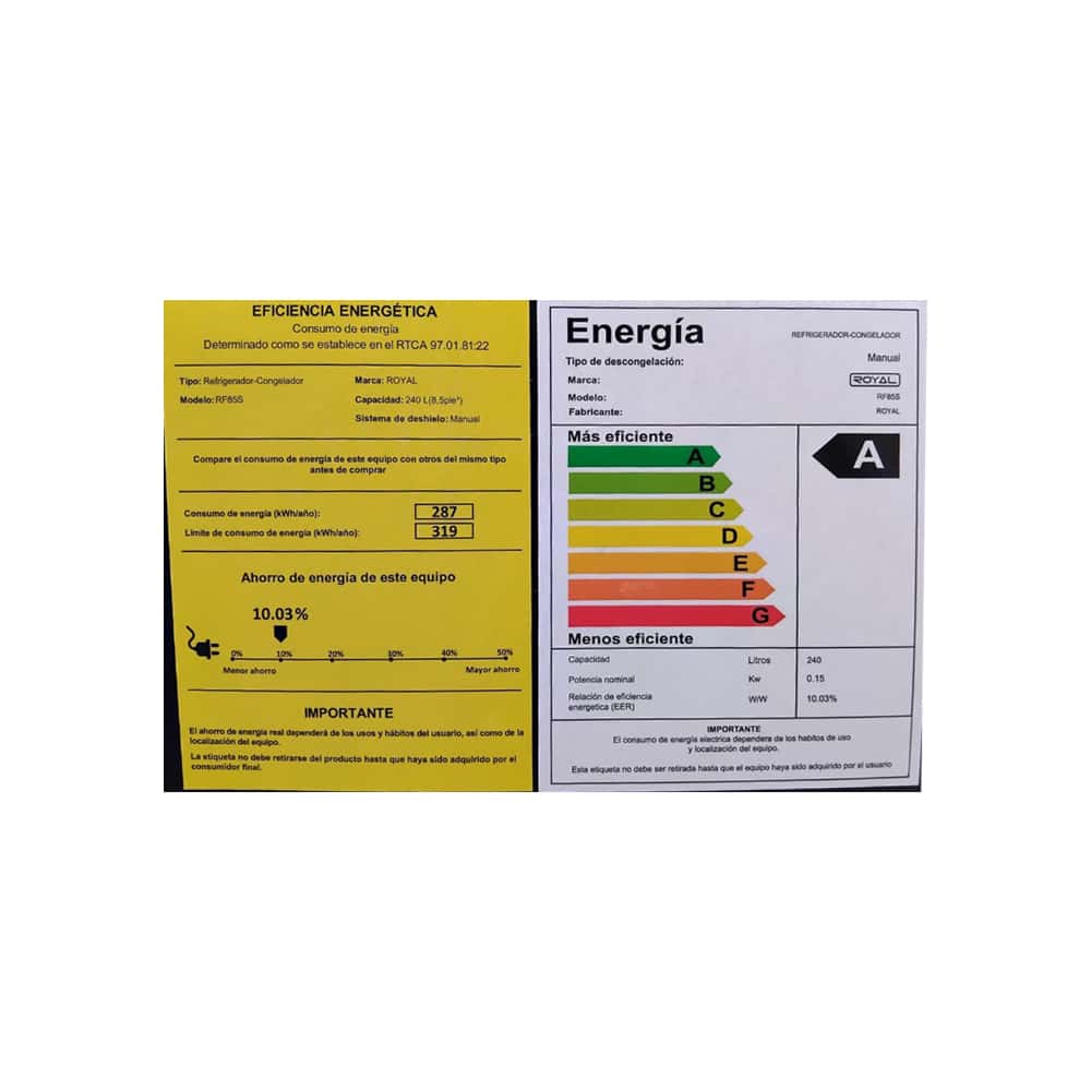 Refrigerador (240 L / 8,5 pies³) de 2 puertas con dispensador de agua, color negro y gris oscuro – Royal RF85S - Miniatura 3