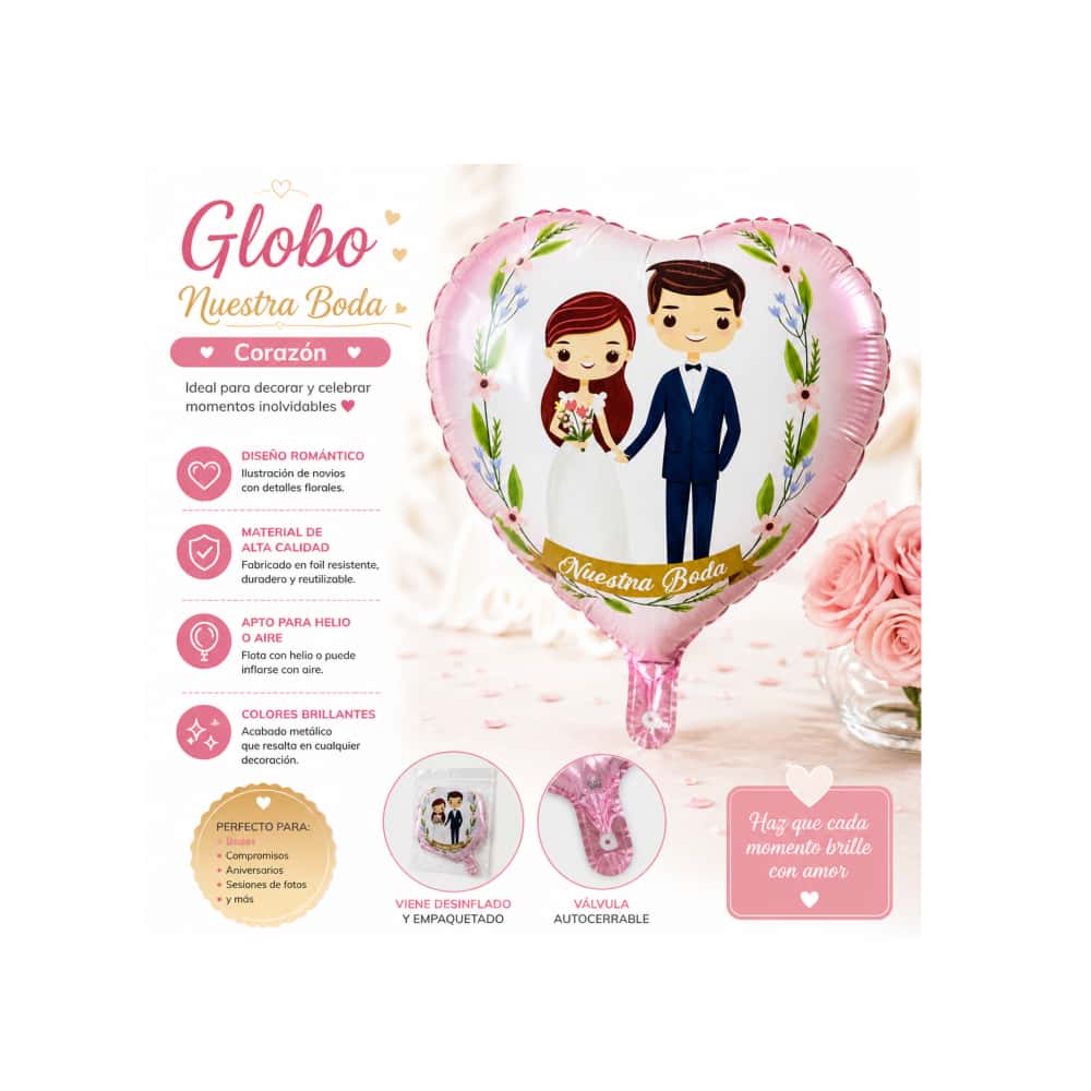 Globo en forma de corazó con cartel de Nuestra Boda Balloon (18 pulgadas) - Miniatura 3