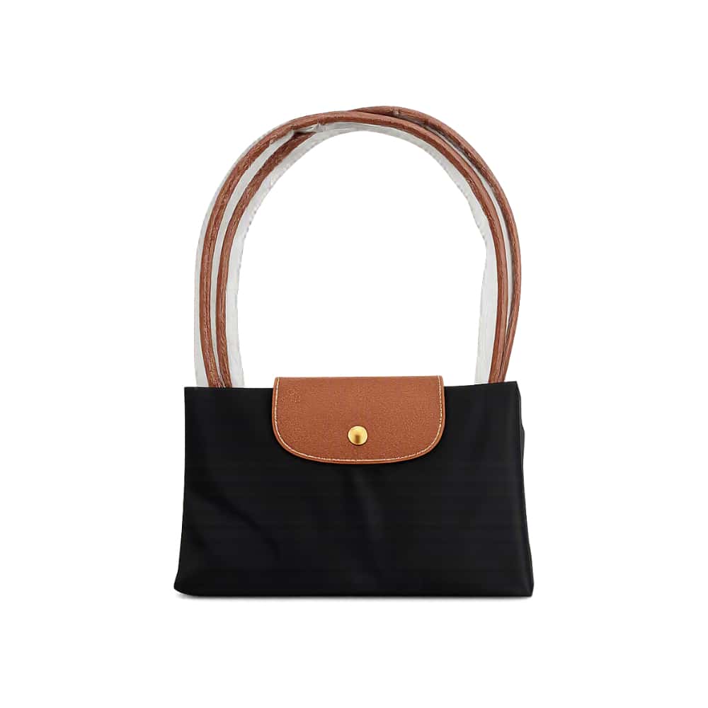 Bolso de nailon negro plegable con detalles camel y asas extraíbles Isabella - Miniatura 1
