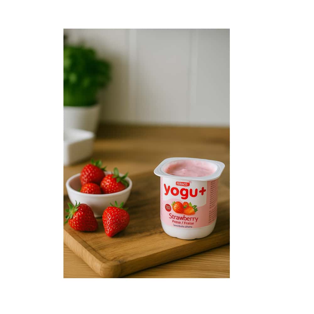 Yogur pasteurizado sabor a fresa Yogu+ Feiraco (4 x 125 g / 4.40 oz) - Miniatura 5