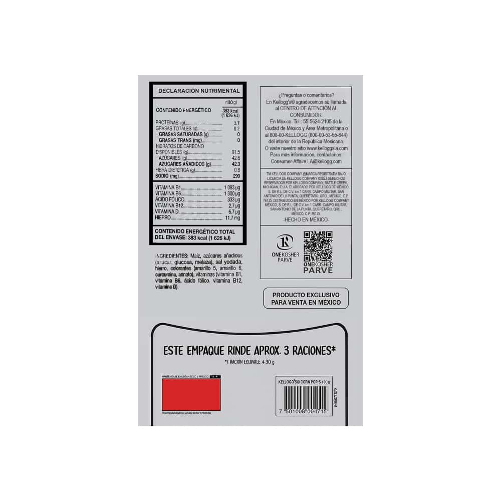 Cereal de maíz inflado y endulzado Kellogg's (100 g / 3.53 oz) - Miniatura 9