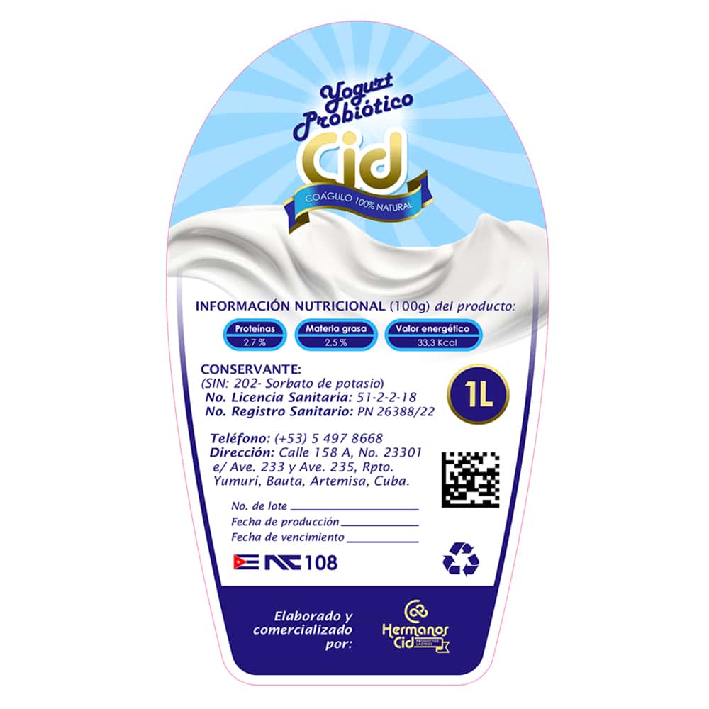 Yogurt probiótico de coágulo 100 % natural Cid (1 L) - Miniatura 3