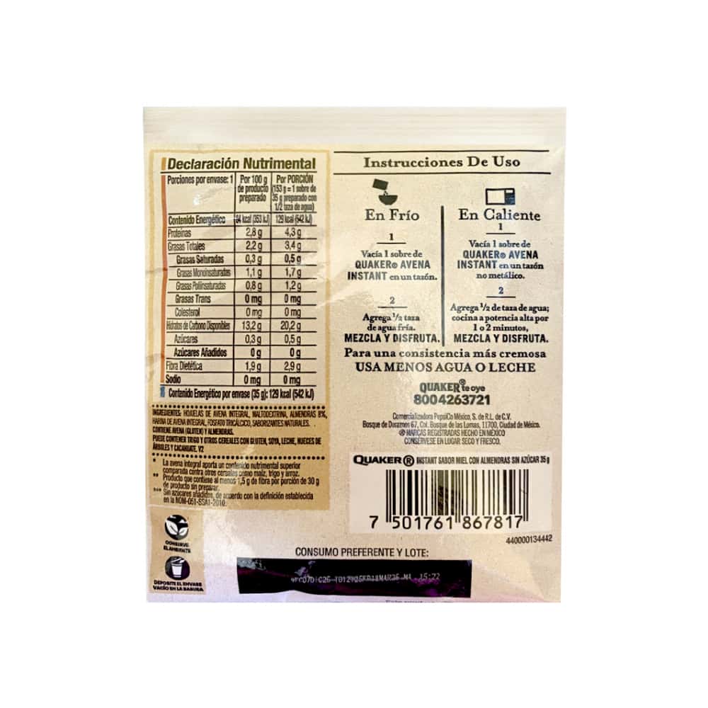 Cereal de avena integral sabor miel con almendras Quaker (35 g / 1.23 oz) + Frutos secos selectos Gancedo (175 g / 6.17 oz) - Miniatura 2