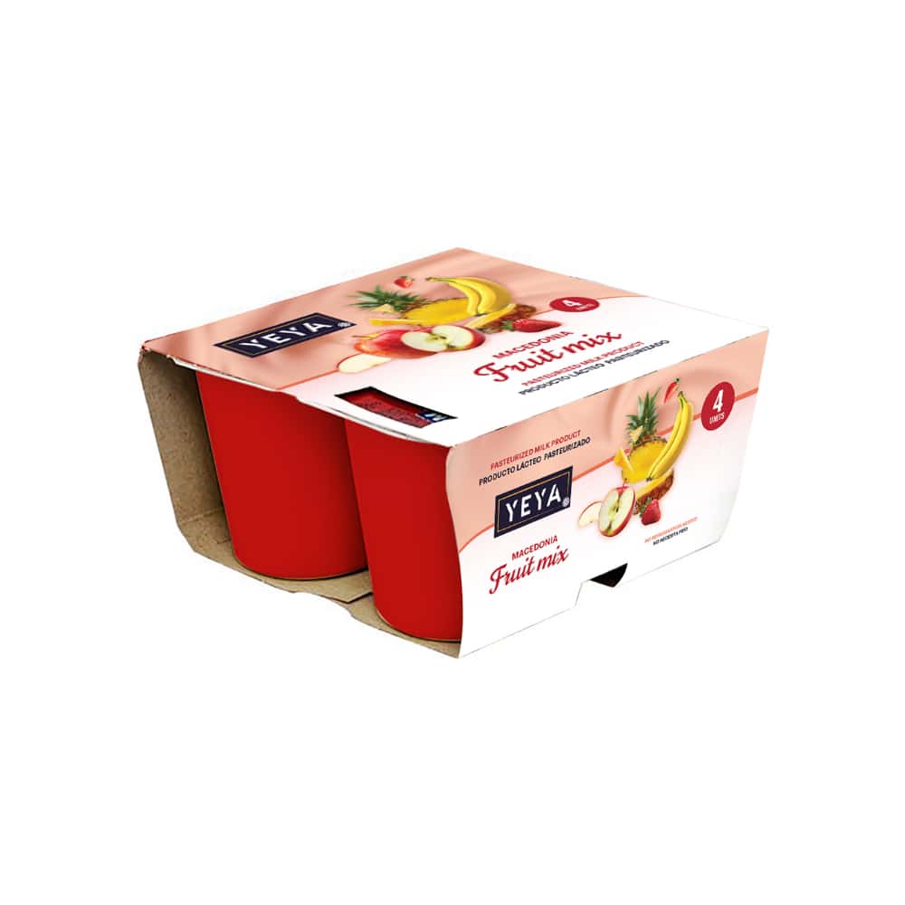 Yogurt pasteurizado sabor macedonia YEYA (4 x 125 g / 4.41 oz) - Miniatura 1