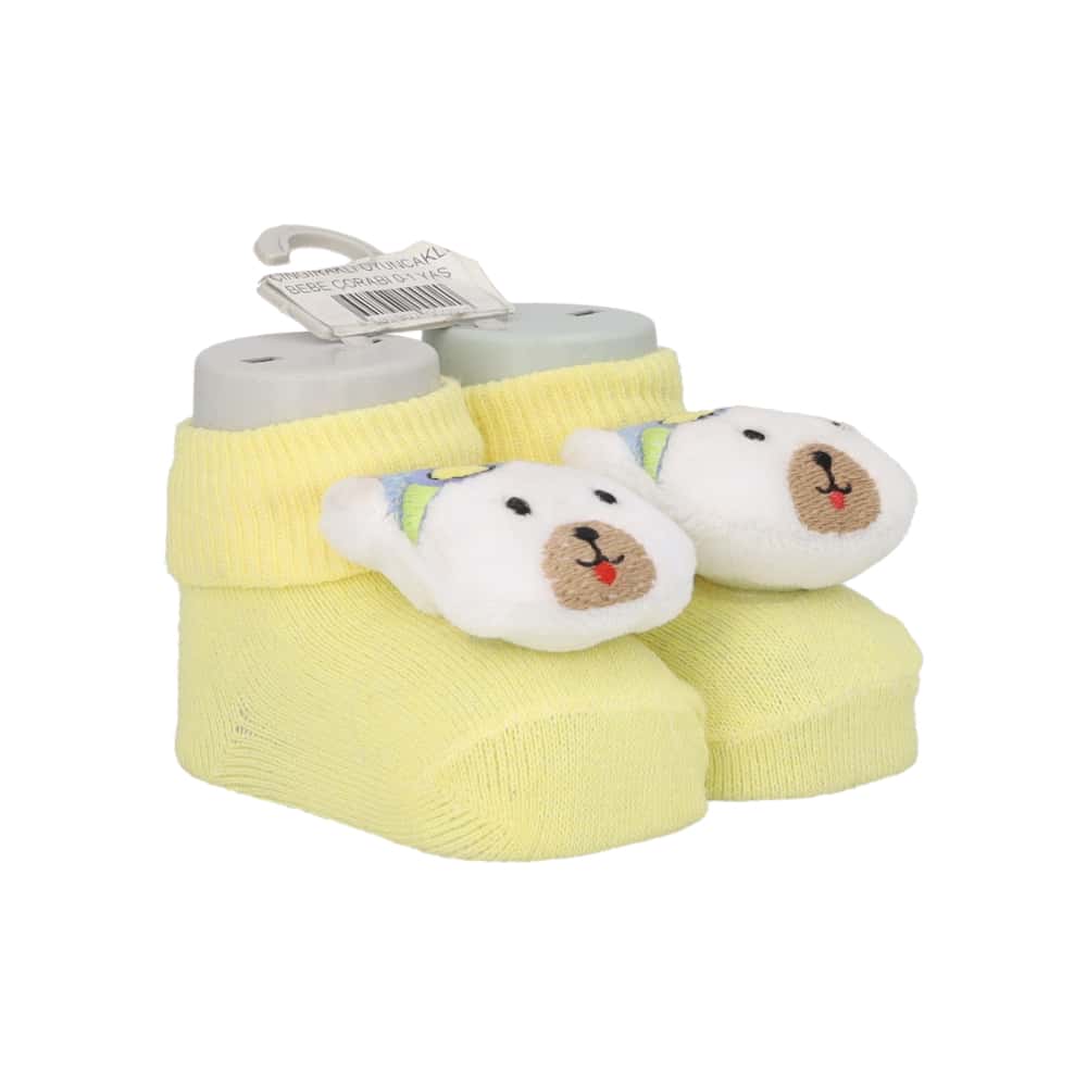 Par de calcetines de color amarillo con sonajero de peluche para bebé Ayaydin Miroglio - Miniatura 3