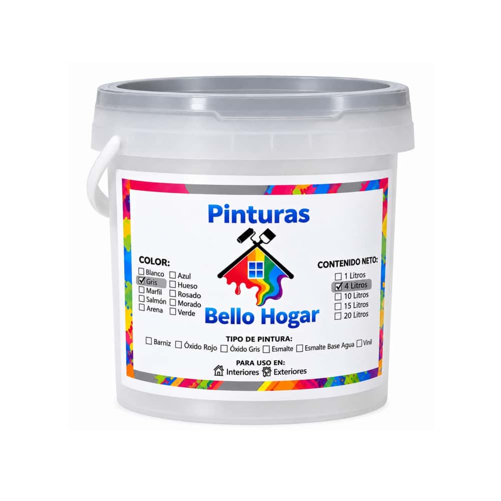 Pintura vinílica interior y exterior color gris Bello Hogar (4 L) - Miniatura 1