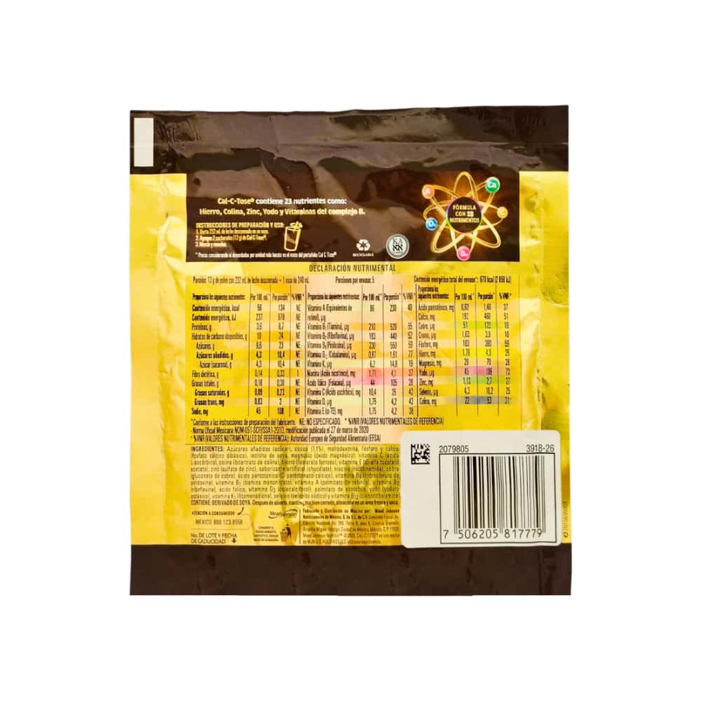 Alimento en polvo fortificado para preparar una bebida sabor a chocolate Cal-C-Tose (65 g / 2.3 oz) - Miniatura 2