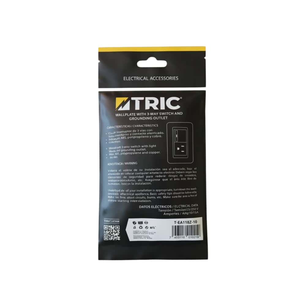 Placa con interruptor de 3 vías y contacto aterrizado Tric Nova - Miniatura 2