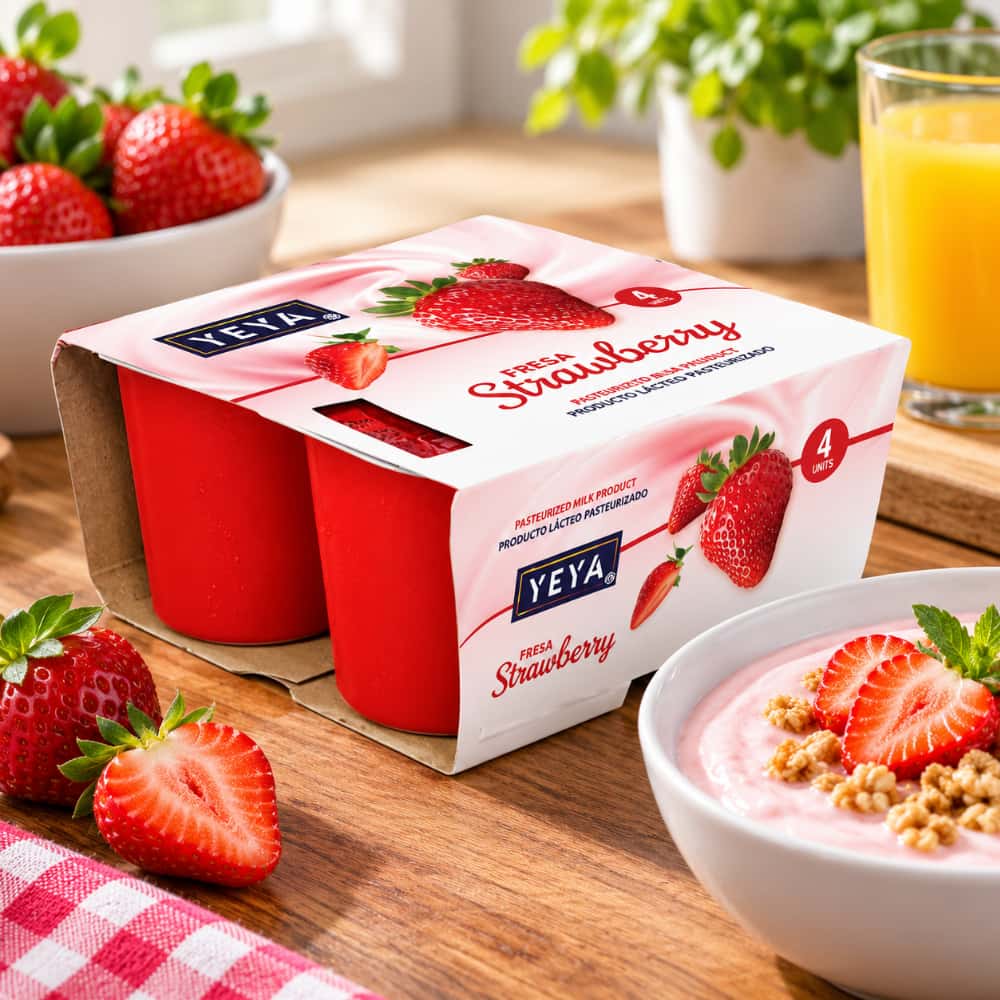 Yogurt pasteurizado sabor a fresa YEYA (4 x 125 g / 4.41 oz) - Miniatura 4