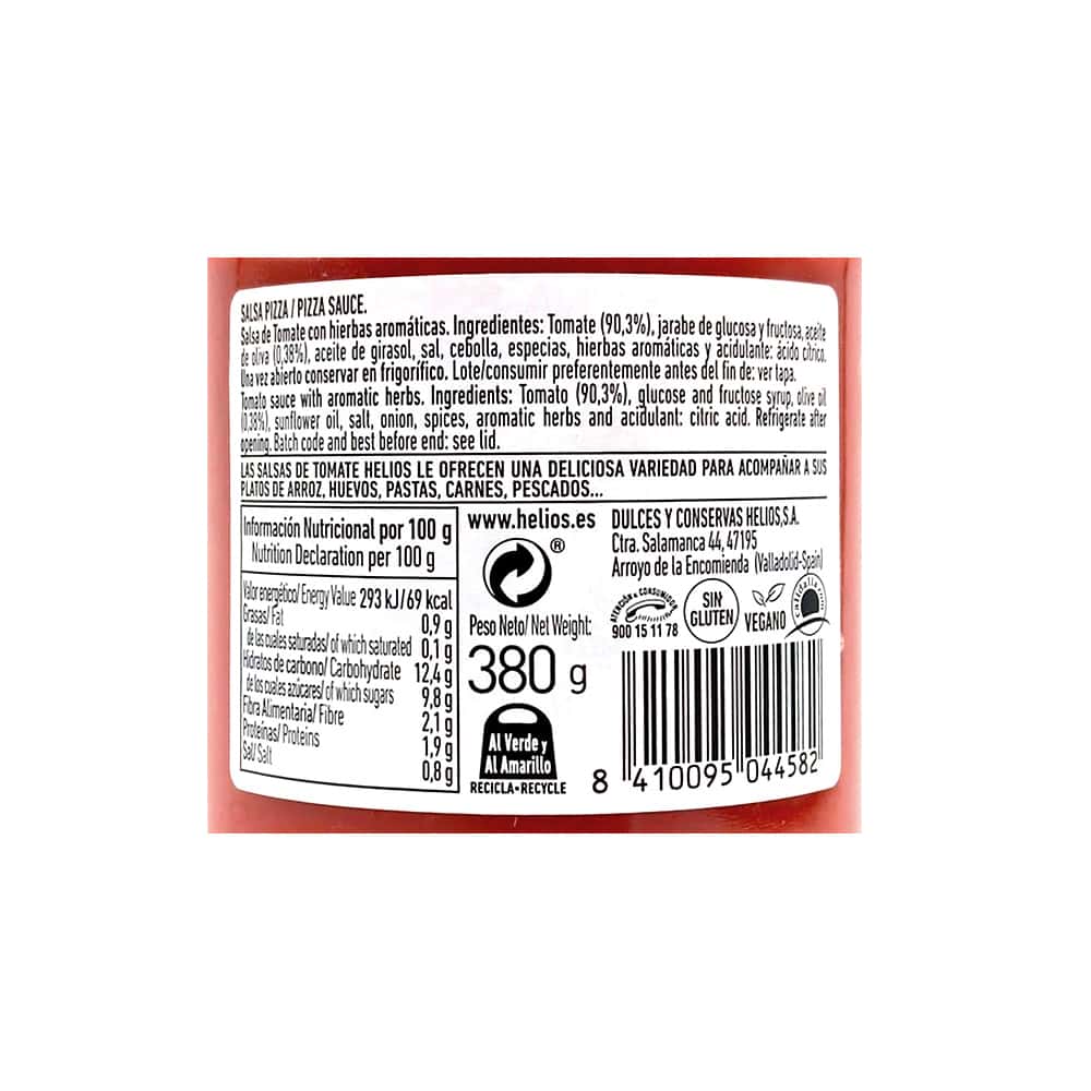 Salsa de tomate para pizza con aceite de oliva Helios (380 g / 13.4 oz) - Miniatura 2