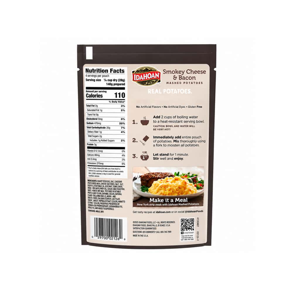 Puré de papas instantáneo con queso ahumado y tocino Idahoan (113.4 g / 4 oz) - Miniatura 2