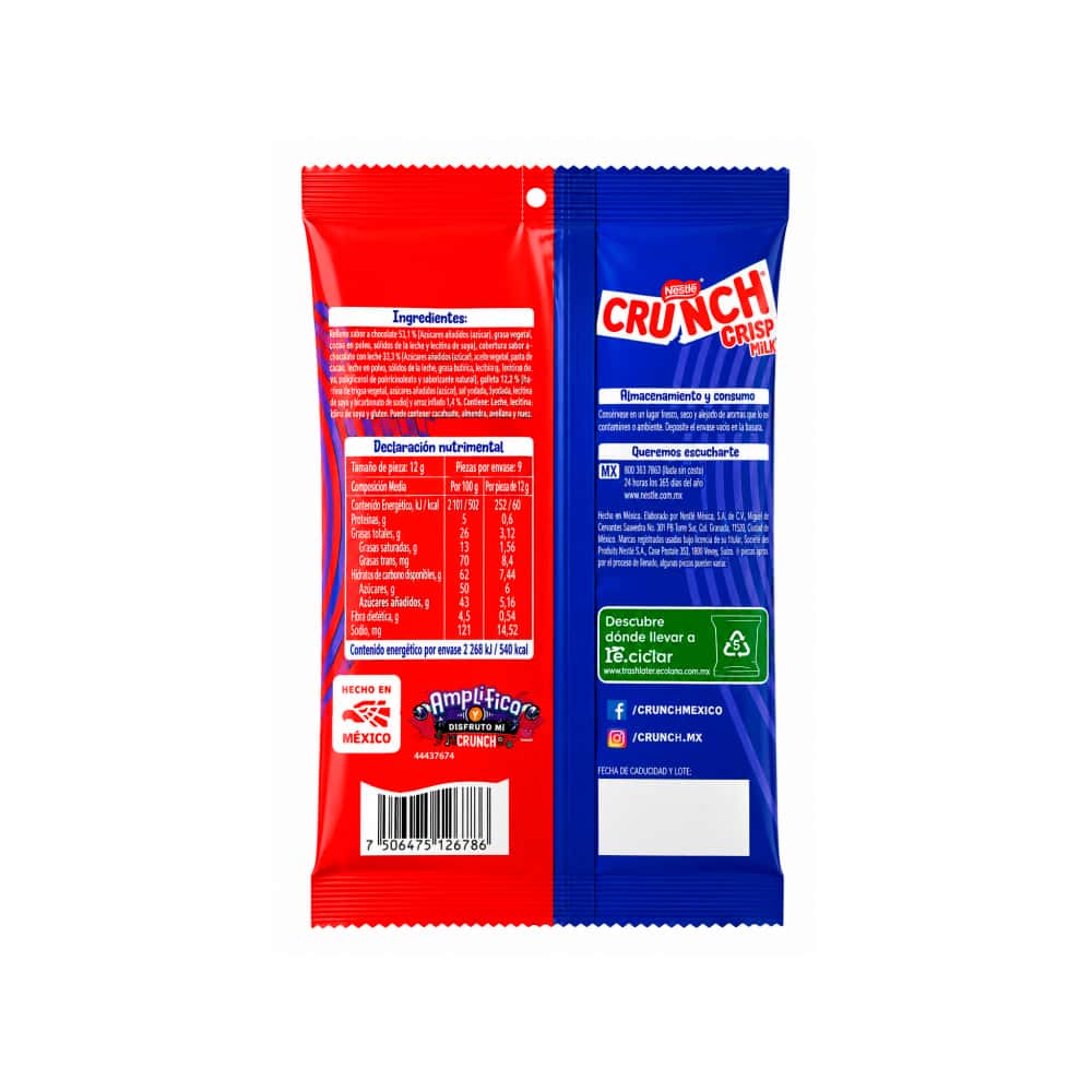 Galleta con relleno sabor a chocolate cobertura sabor chocolate con leche y arroz inflado Nestlé Crunch Crisp Mini (108 g / 3.81 oz) - Miniatura 2