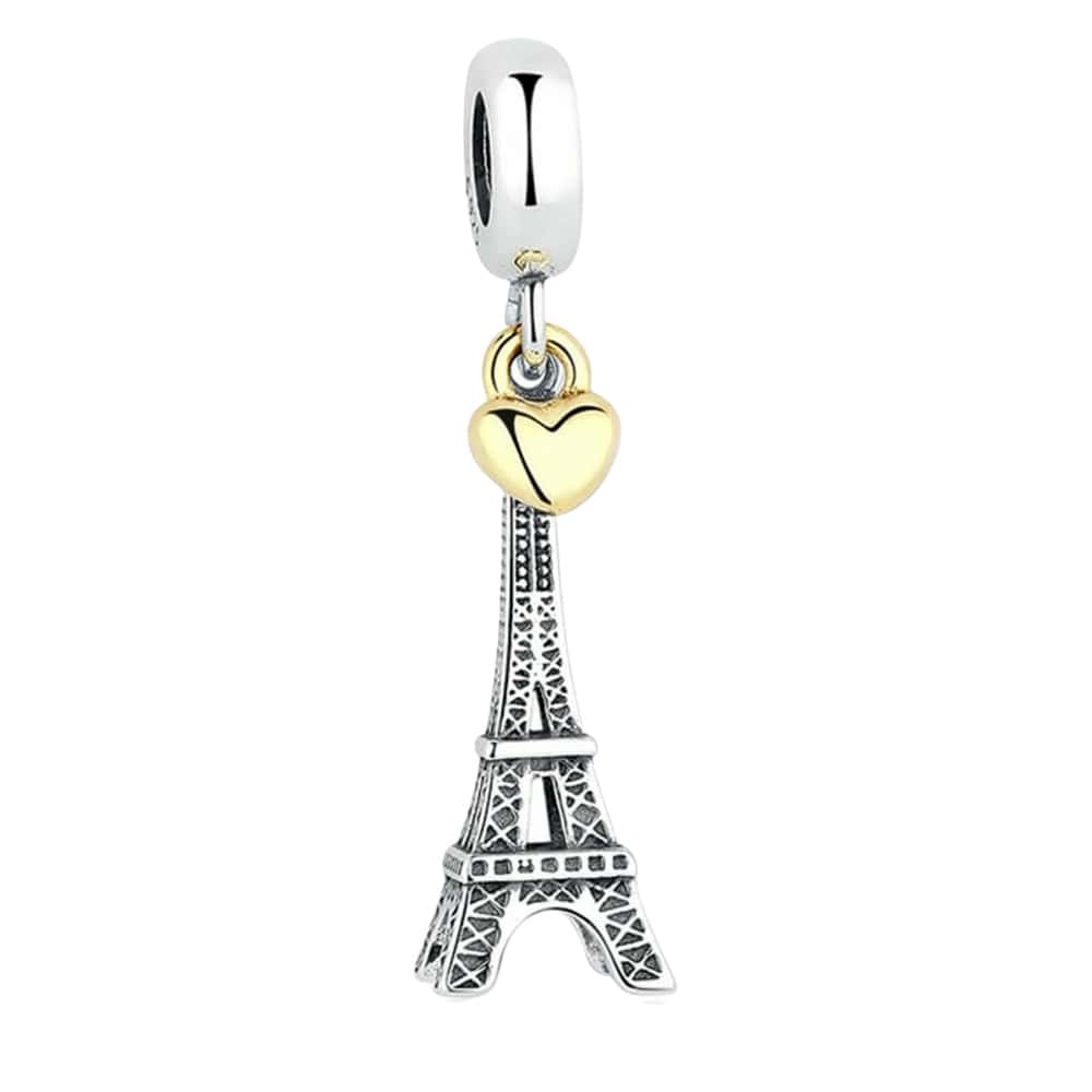 Charm colgante de plata S925 estilo Pandora torre Eiffel con corazón - Miniatura 2