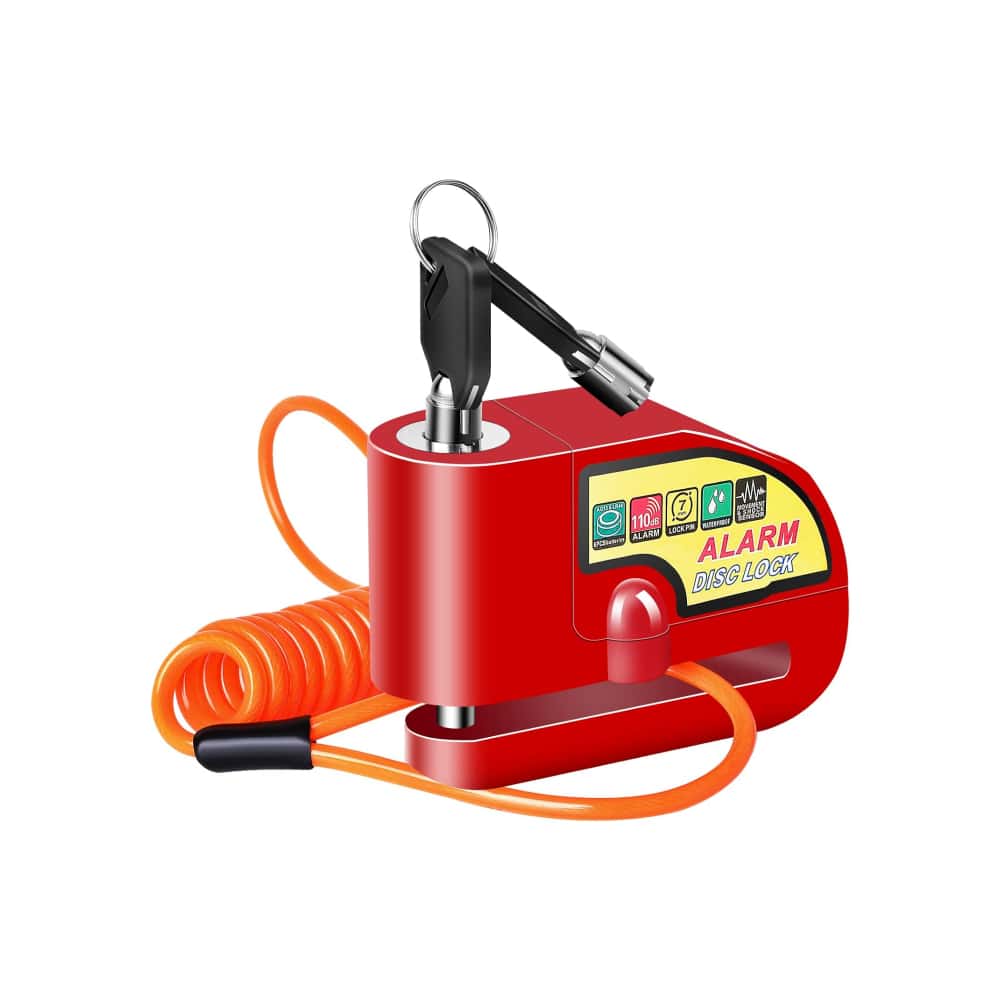 Candado de disco para motocicleta color rojo con alarma antirrobo de 110 dB Mathtoxyz - Miniatura 1