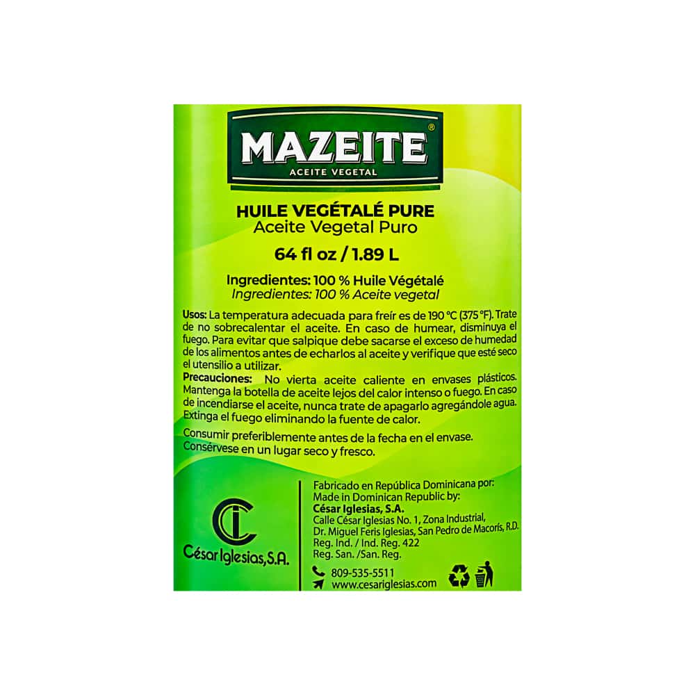 Aceite vegetal puro Mazeite (1.89 L) - Miniatura 3