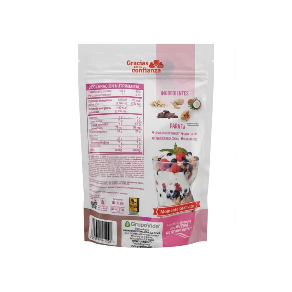 Cereal granola con chispas de cacahuate con trozos saor a chocolate, coco tostado y quinua Granvita (350 g / 12.34 oz) - Miniatura 3
