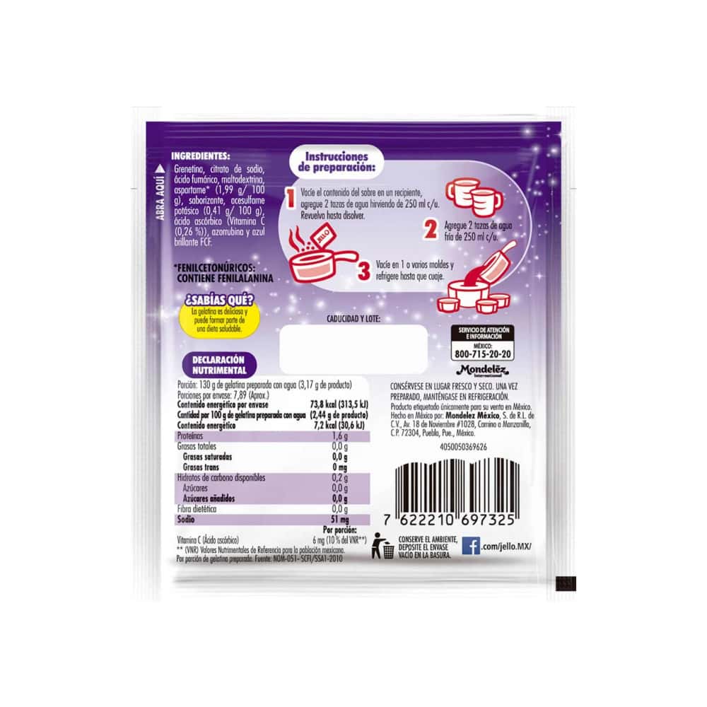 Gelatina sin azúcar fortificada con vitamina C sabor uva Jell-O (25 g) - Miniatura 4