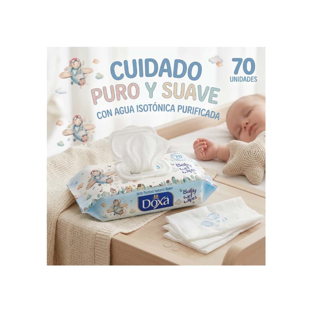 Toallitas húmedas con agua isotónica purificada Doxa (70 U) - Miniatura 4