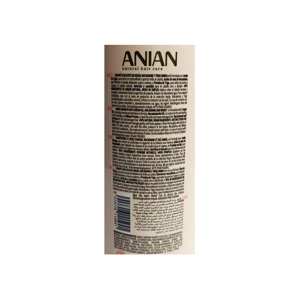 Champú con argán, macadamia y trigo Nnutrición y suavidad Anian (400 ml) - Miniatura 3