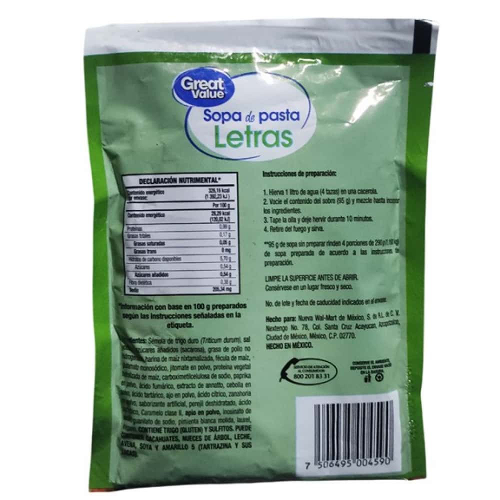 Sopa de pasta letras Great Value (95 g / 3.35 oz) - Miniatura 3