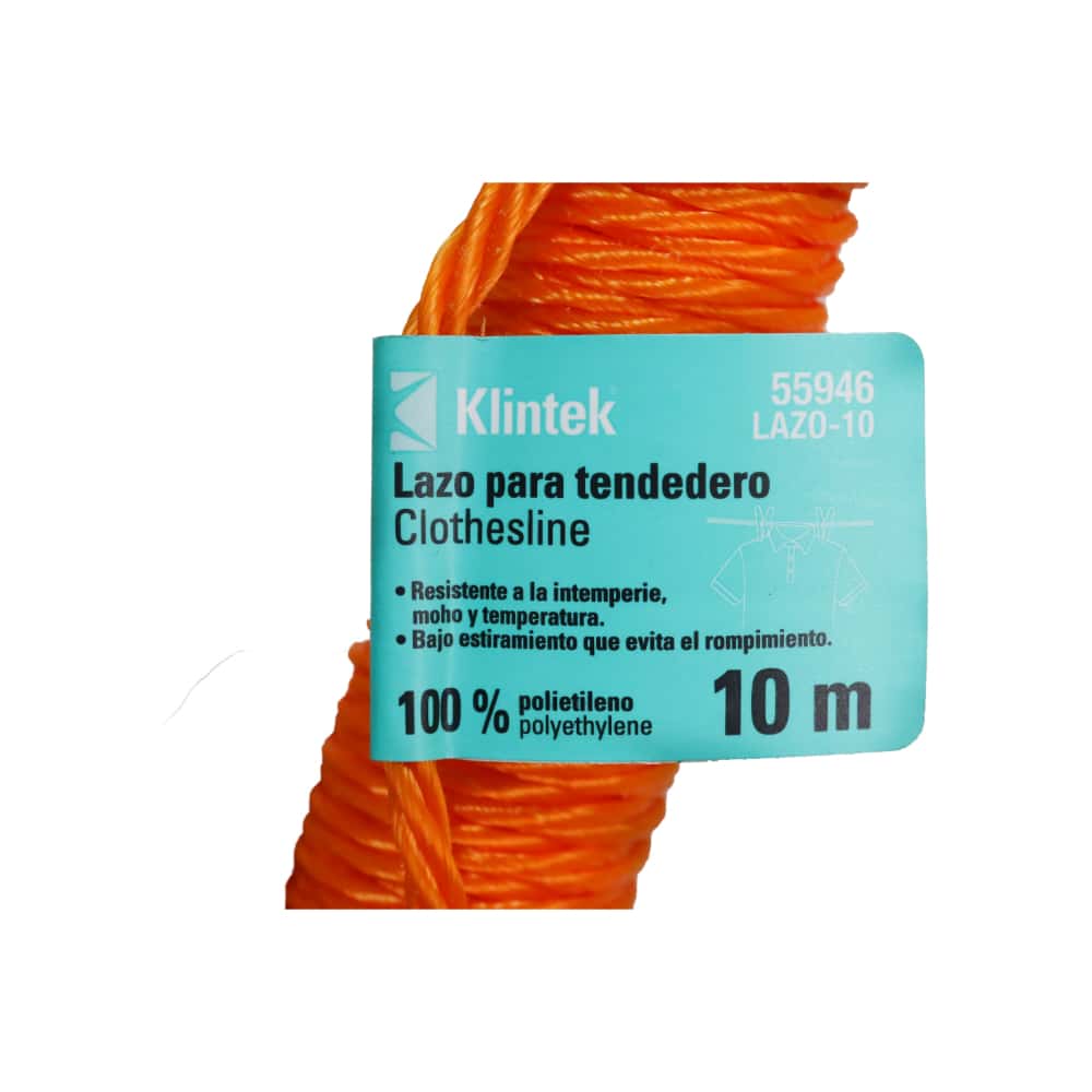 Lazo para tendedero de 10 m de largo color naranja Klintek - Miniatura 4