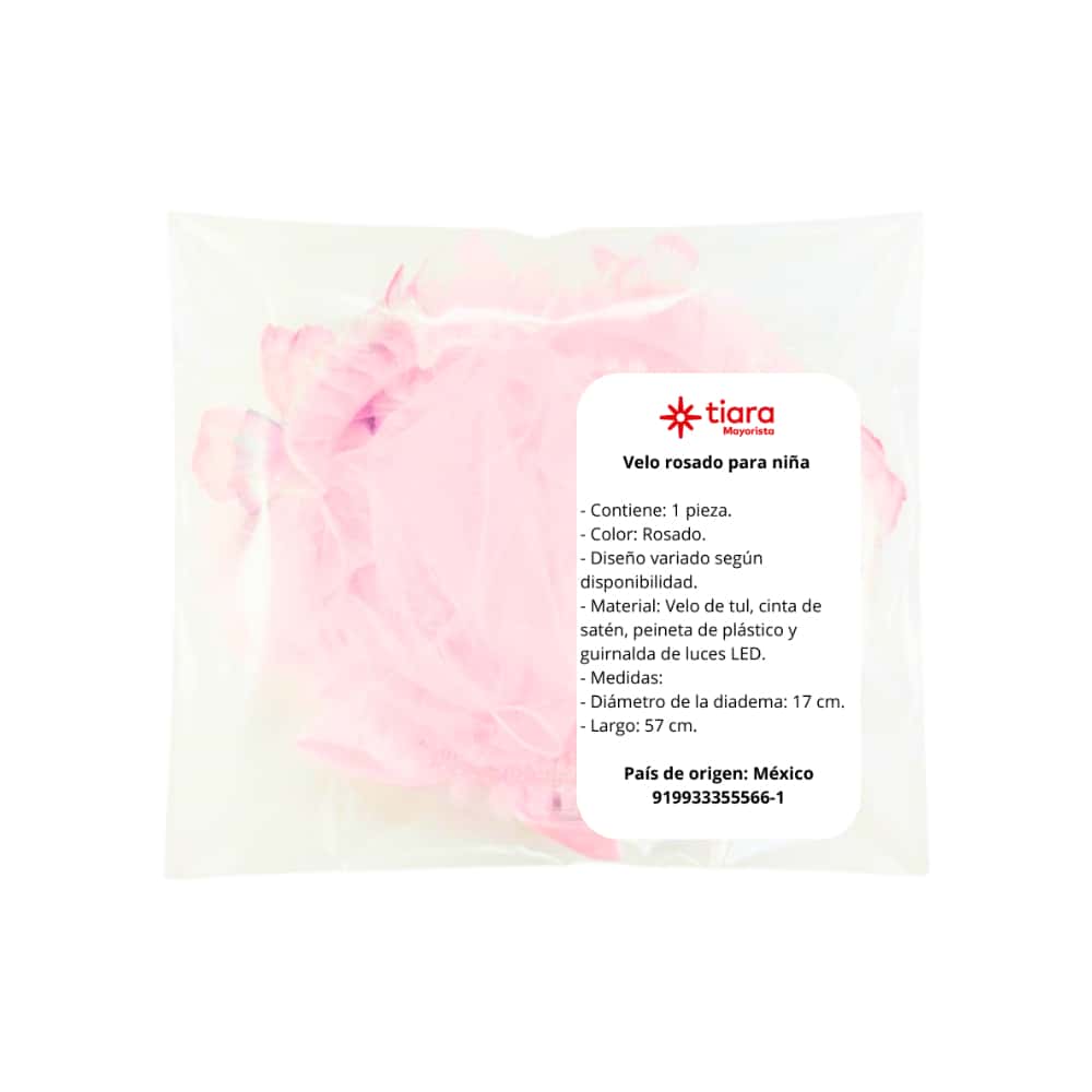 Velo rosado para niña Tiara - Miniatura 3