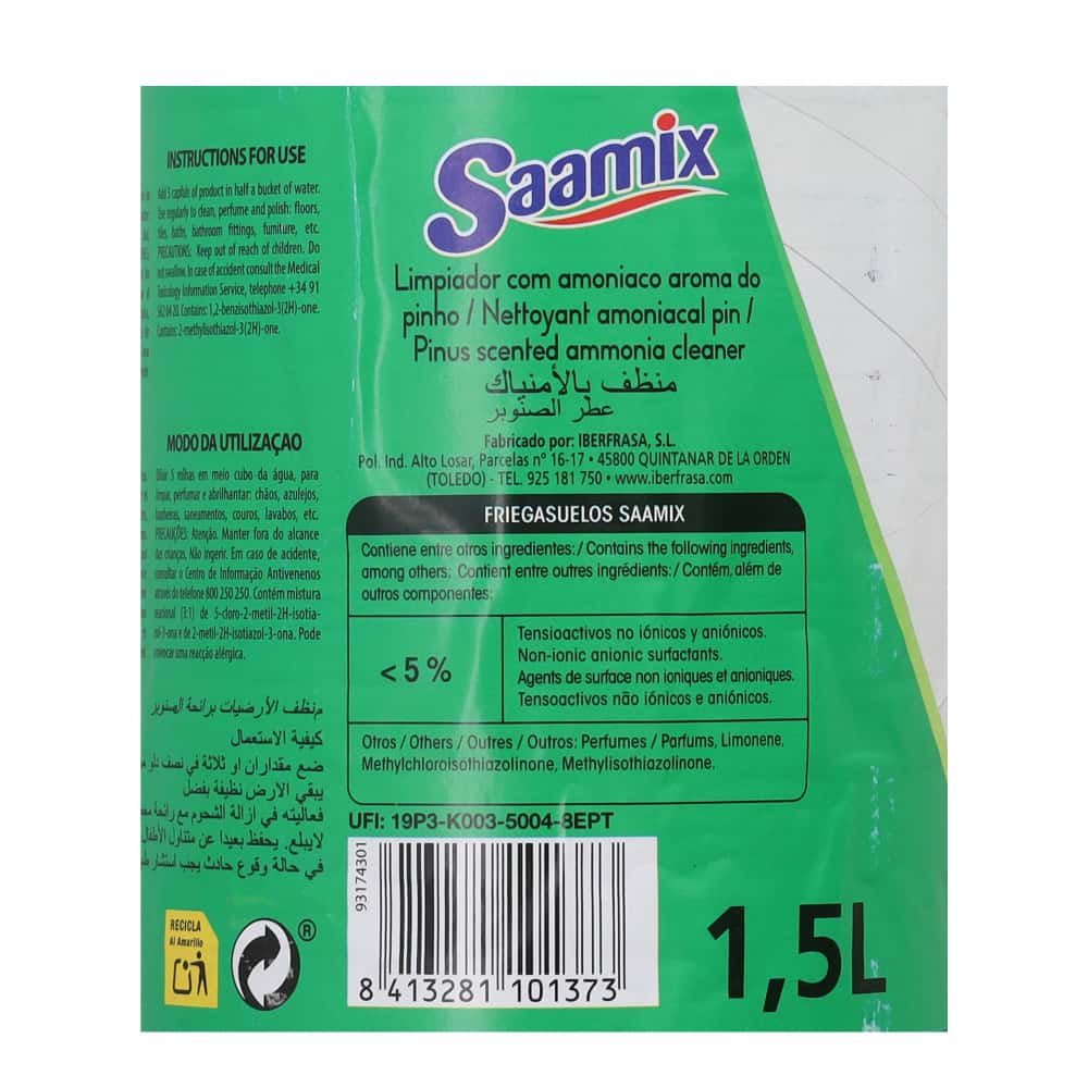 Detergente líquido amoniacal friegasuelos Saamix (1.5 L) - Miniatura 4