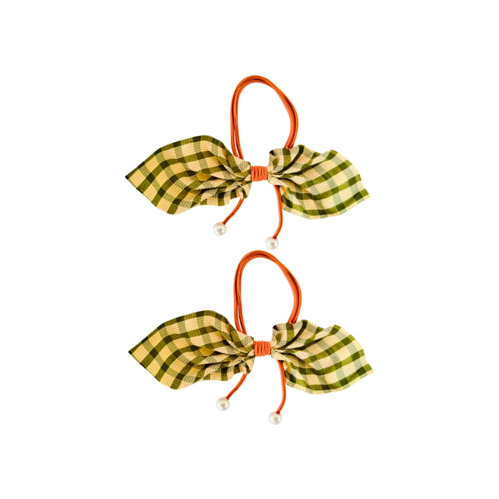 Lazos para el cabello verde olivo a cuadros Cora (2 U) - Miniatura 3